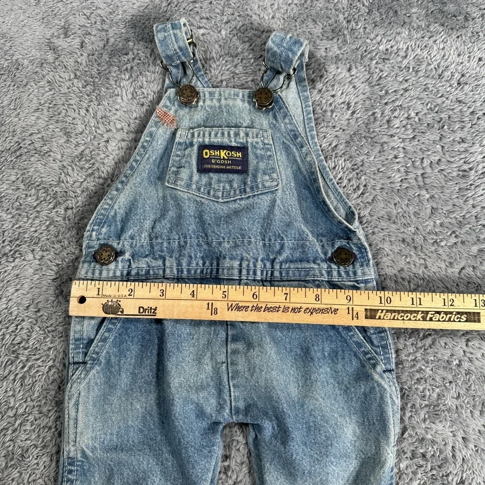 Vintage Oshkosh Vestbak Blue Denim Overall Bibs Sz 18 Months Bubble Snap Pink